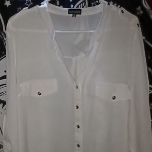 Zenobia.Womens V-Neck Roll Up Sleeve Shirt.